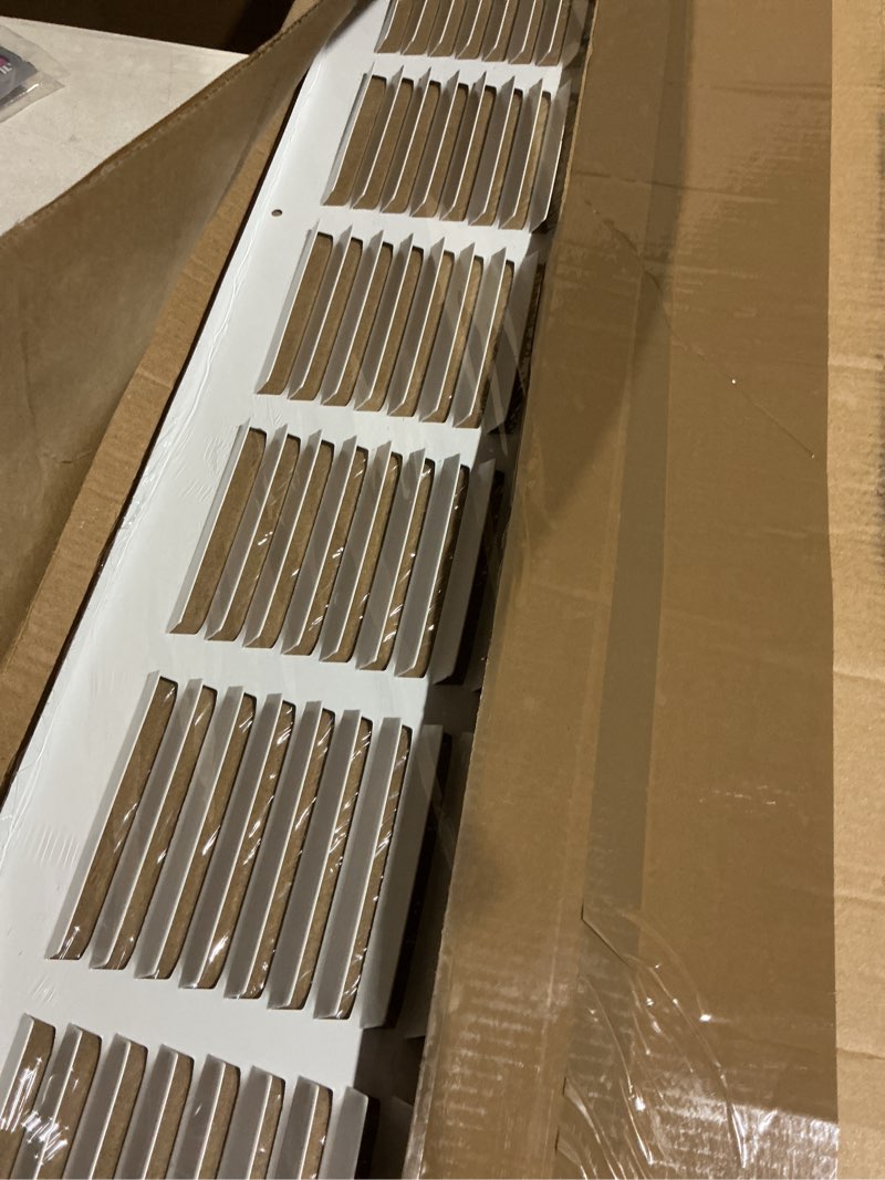 Condition photo showing Good Condition for 32x8 return air vent cover grille for wall or ceiling duct opening - flat stamped steel grill by hvac premium - white - overall size: 33.75" x 9.75" 32 x 8