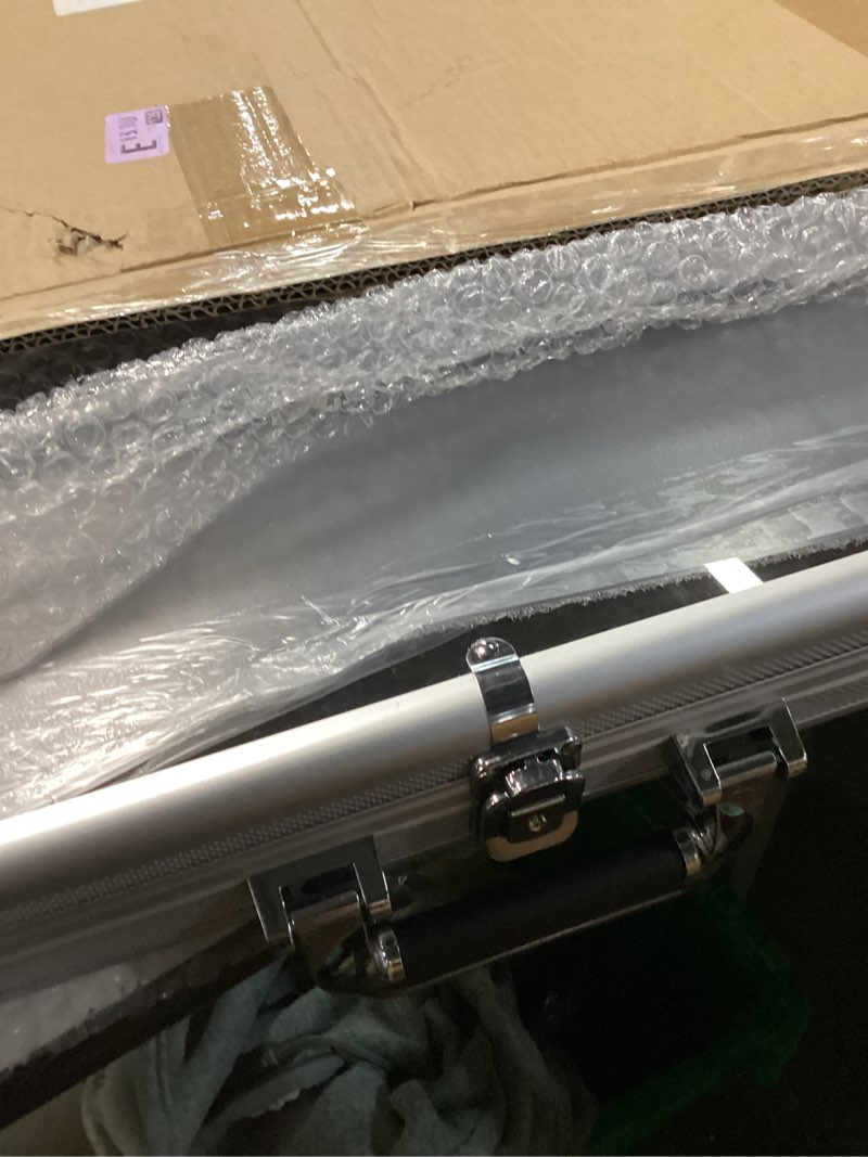 Condition photo showing Good Condition for Large Portable Trade Show Display Case 34"x22", Aluminum Lockable Card Show Display Case with Acrylic Side and Handle, Tabletop Showcase for Baseball Sports Graded Cards TCG Craft Jewelry Collection Silvery