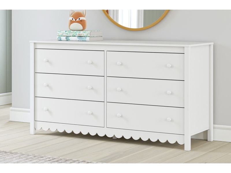 Farmhouse 6 Drawers Dresser for Bedroom, Wood Chest of Drawers, 6 Chest of Drawers for Closet, Curved Wide Dresser Storage Dressers Organizer for Bedroom, Living Room,Hallway & Entryway