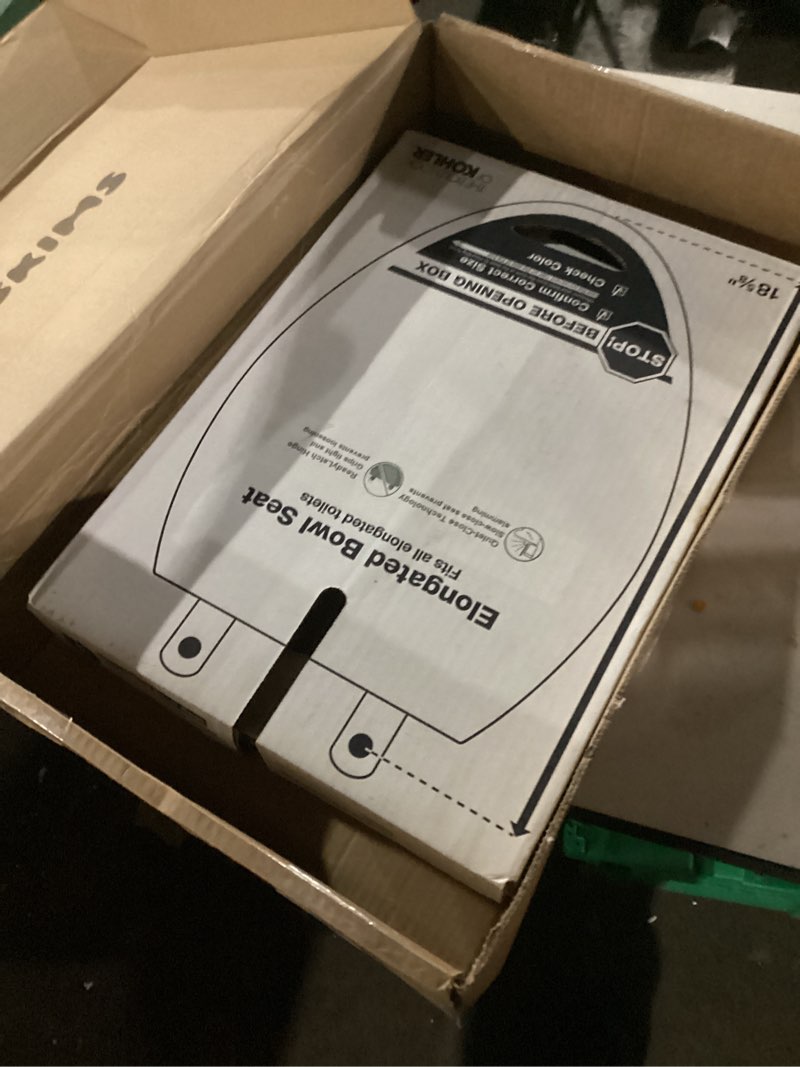 Condition photo showing New/Like New for KOHLER 4636-RL-0 Cachet ReadyLatch Elongated Toilet Seat Slow Close, Soft Close Toilet Seat Quiet Lid, Contoured Grip-Tight Bumpers Installation Hardware, Apartment Essentials, White White Elongated Ready Latch