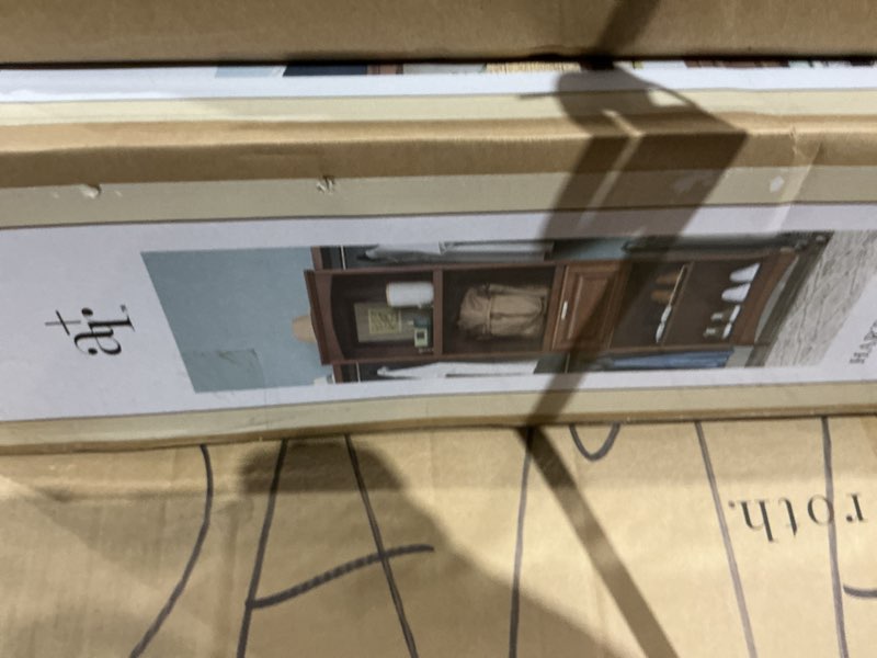 Condition photo showing As Is for allen + roth hartford 24-in w x 16-in d x 76-in h java solid decorative wood closet tower (with 3 shelves)