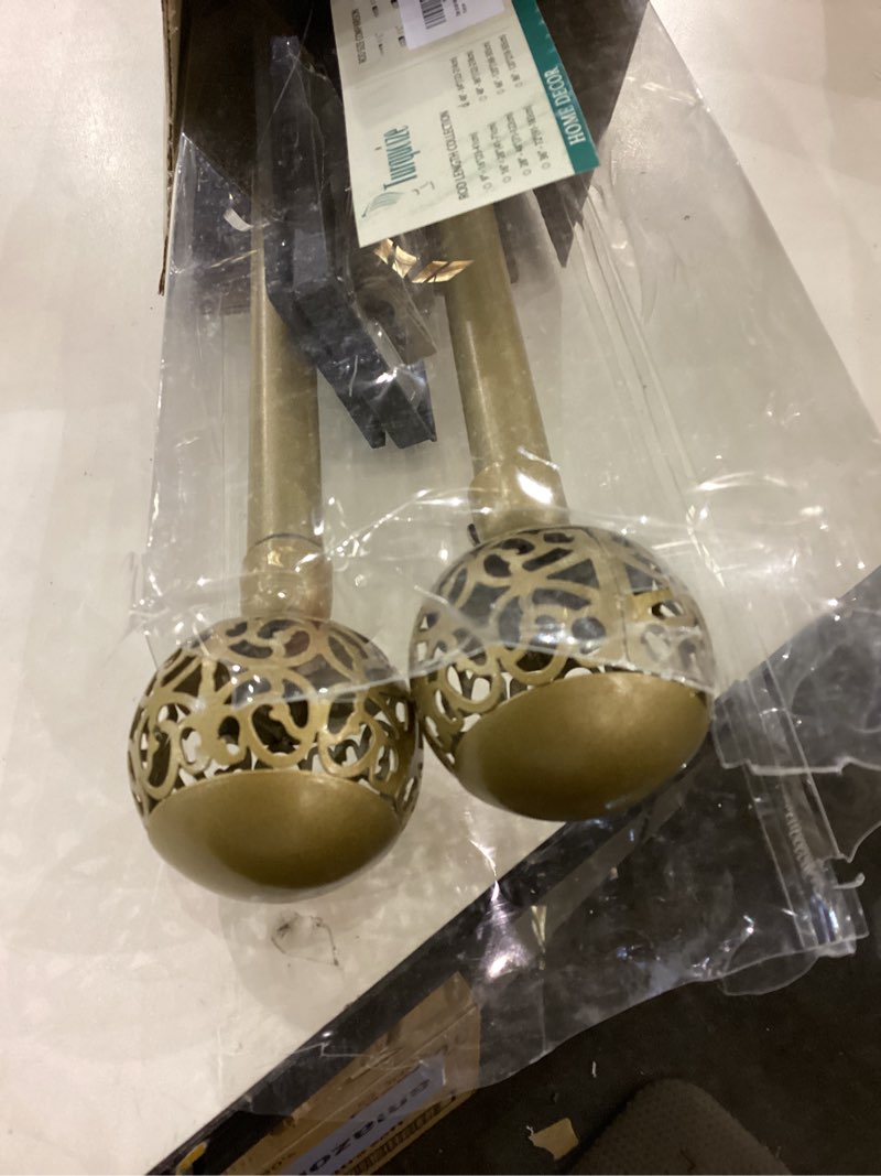 Condition photo showing item condition for Turquoize 2 Pack Gold Curtain Rods For Windows 48 to 84 inch Adjustable Decorative Single Curtain Rod Gold with with Hollow Ball Finials, 3/4 Inch Diameter, Gold, 48-84, 2 Pack