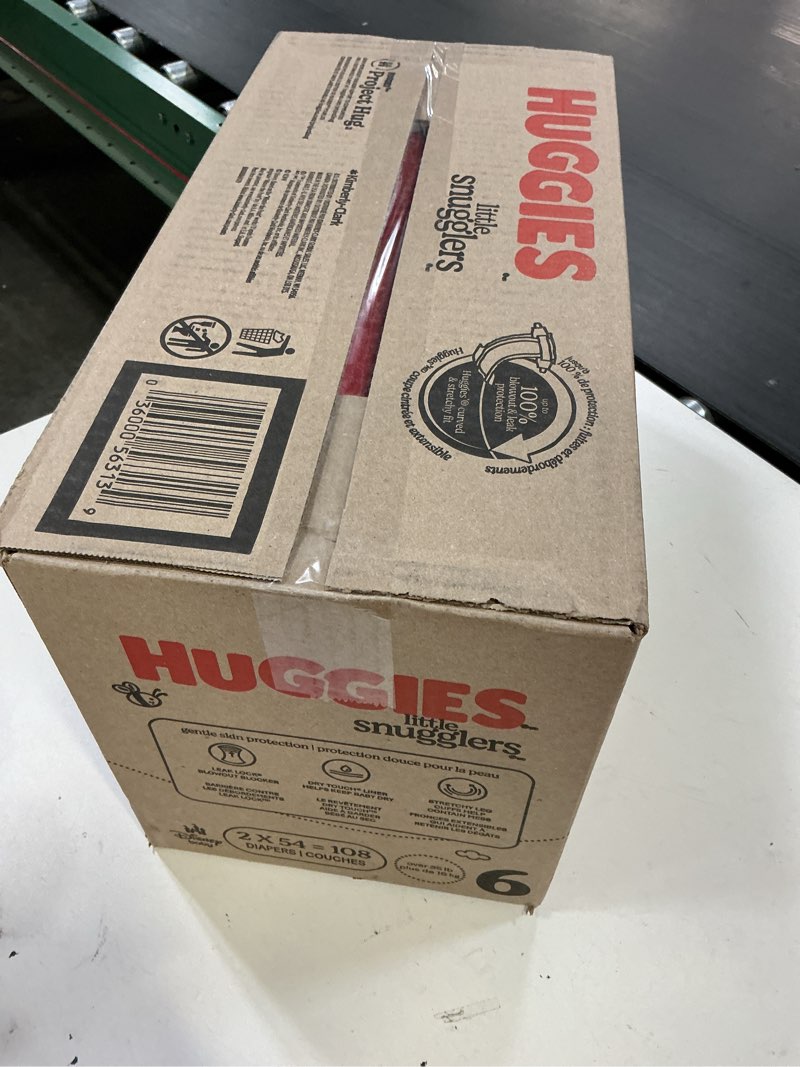 Condition photo showing New/Like New for huggies size 6 diapers, little snugglers baby diapers, size 6 (35+ lbs), 108 count (2 packs of 54), packaging may vary size 6 108