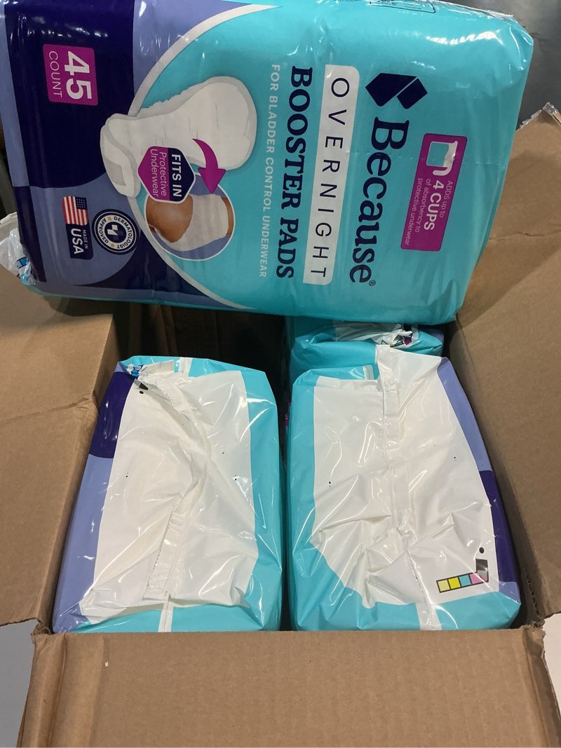 Condition photo showing New/Like New for because overnight booster pads fit all adult diapers, helps keep your adult diaper active all night, adds 4 cups to incontinence underwear, extra absorbency, 180 count (packaging may vary)