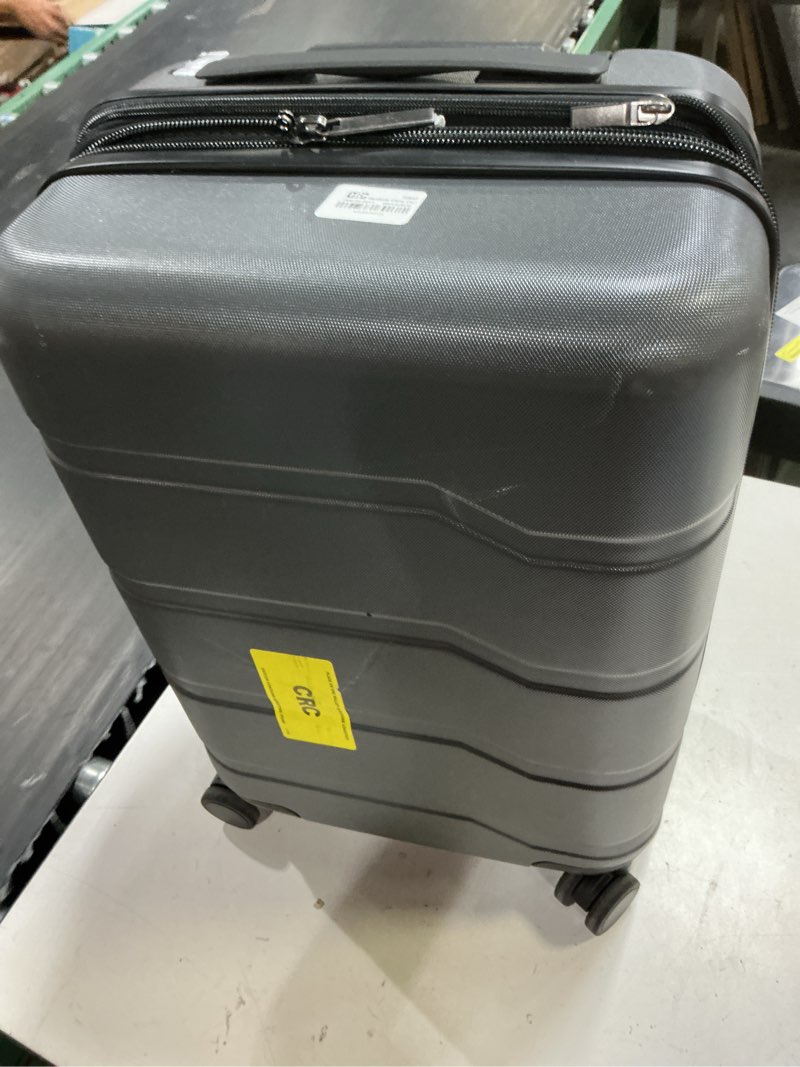 Condition photo showing As Is for carry on spinner wheels suitcase gray - open story