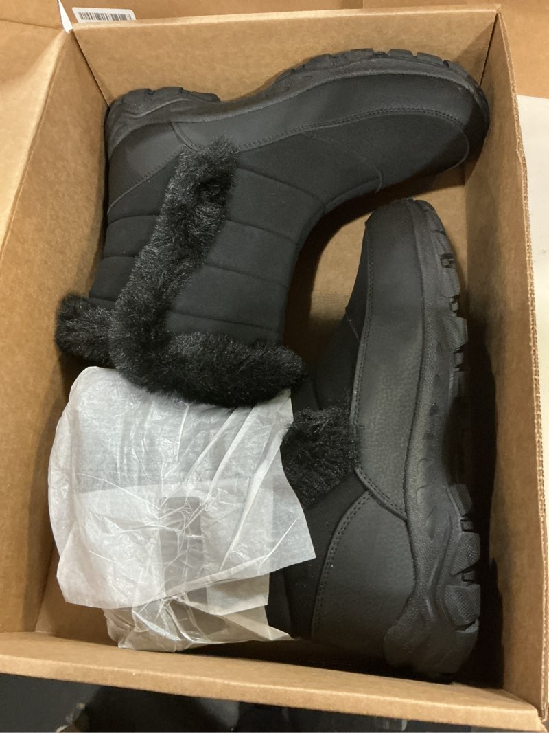Condition photo showing New/Like New for lands' end expedition waterproof insulated womens snow boots, lace up or slip on winter boots for women, medium or wide width sizes 6 to 11, black, brown, blue, white or grey winter shoes 10 black