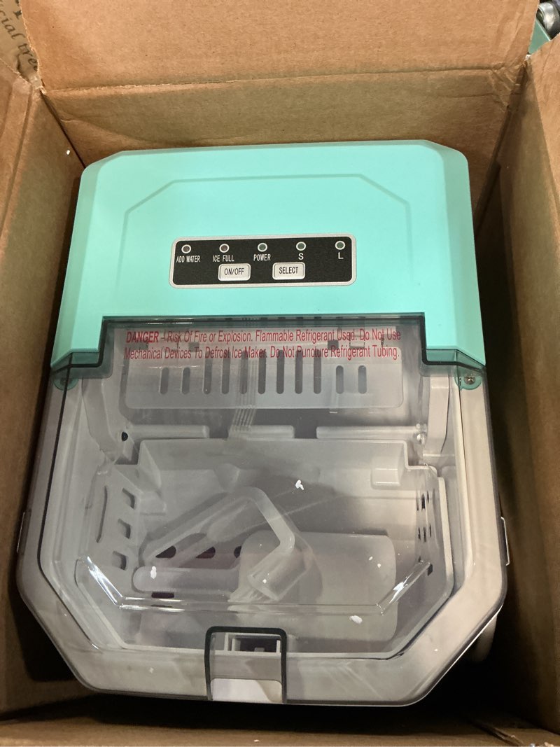 Condition photo showing Good Condition for ZAFRO Countertop Ice Maker, 26.5Lbs/24H, 9 Bullet Cubes in 6 Mins, Self-Cleaning Portable Ice Machine with 2 Ice Sizes (S/L), Quiet Compact Design, Double Handles, for Home, Party, RV, Camping, Green