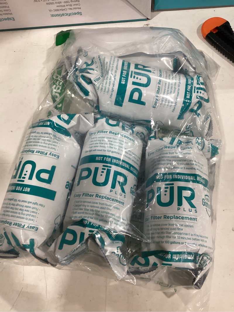 Condition photo showing As Is for pur plus mineral core faucet mount water filter replacement, 6 pack for 18-month supply, compatible water filter for sink faucet pur filtration systems (rf-9999) count of 6 6 pack