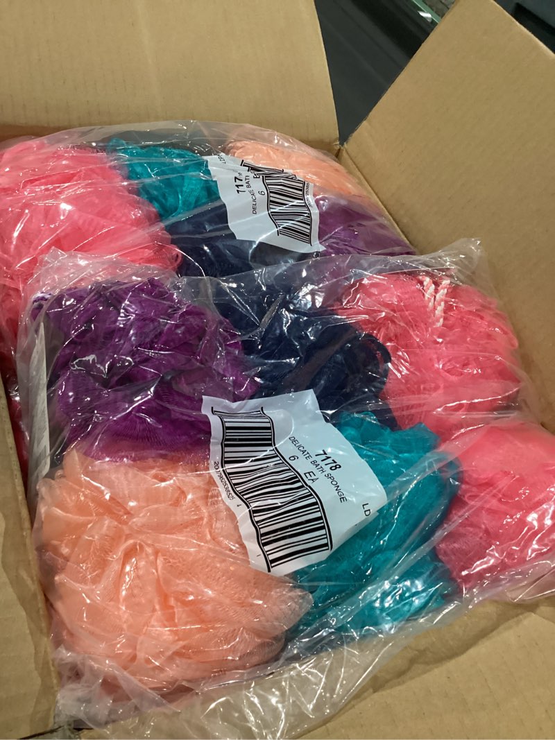 Condition photo showing New/Like New for Freeman Bath Sponge, Rich Lather, Gentle Exfoliation, For A Full Body Clean, Shower Loofah For Men & Women, Safe for Sensitive Skin, Cruelty-Free Bath Accessory Assorted Colors, Pack of 36