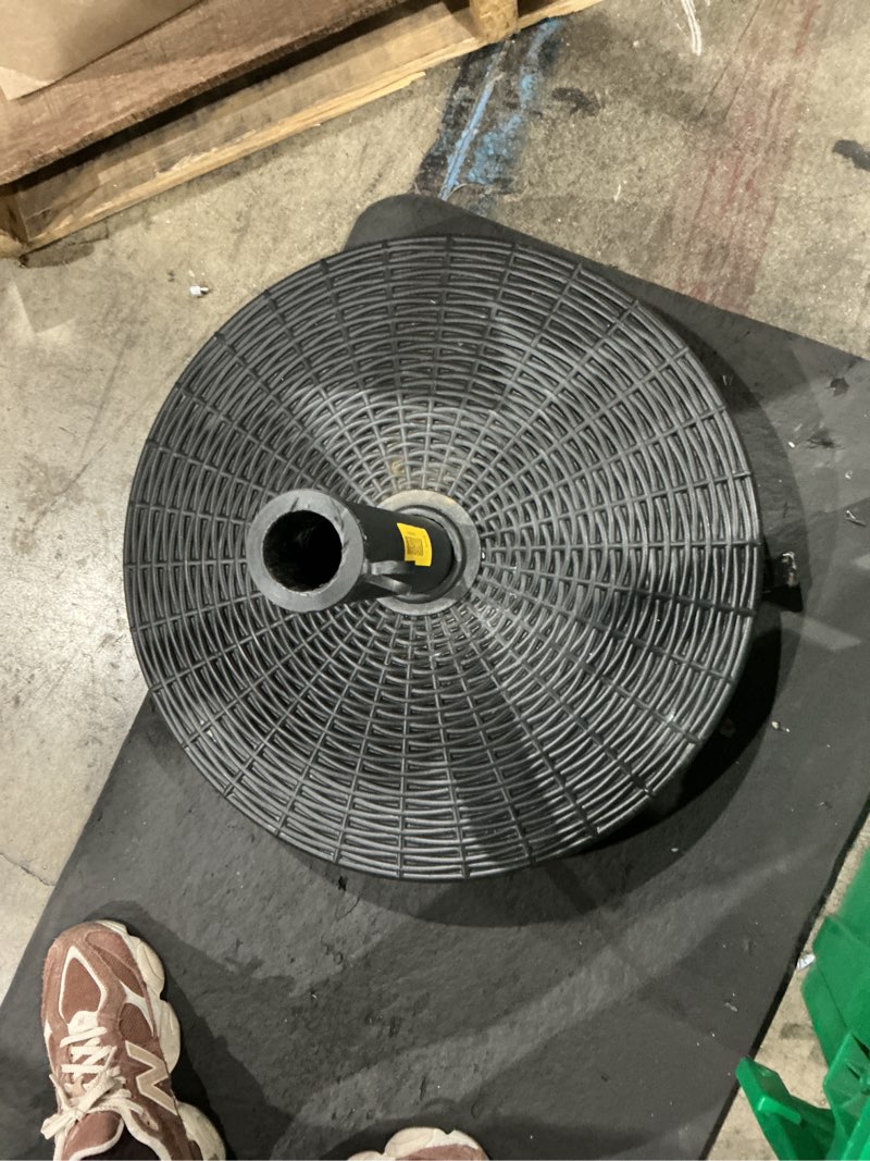 Condition photo showing As Is for style selections 50-lb black hdpe plastic patio umbrella base