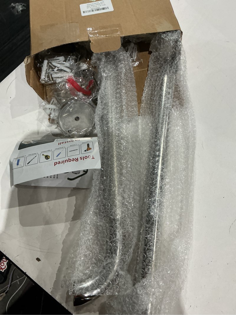 Condition photo showing Good Condition for polished chrome l-shaped grab bar 12x24 inch + knurled shower grab rail 20 inch, zepolu stainless steel toilet safety bar 90 degree, angled balance support assist bar, bathroom mobility aid handrail chrome 12x24 inch