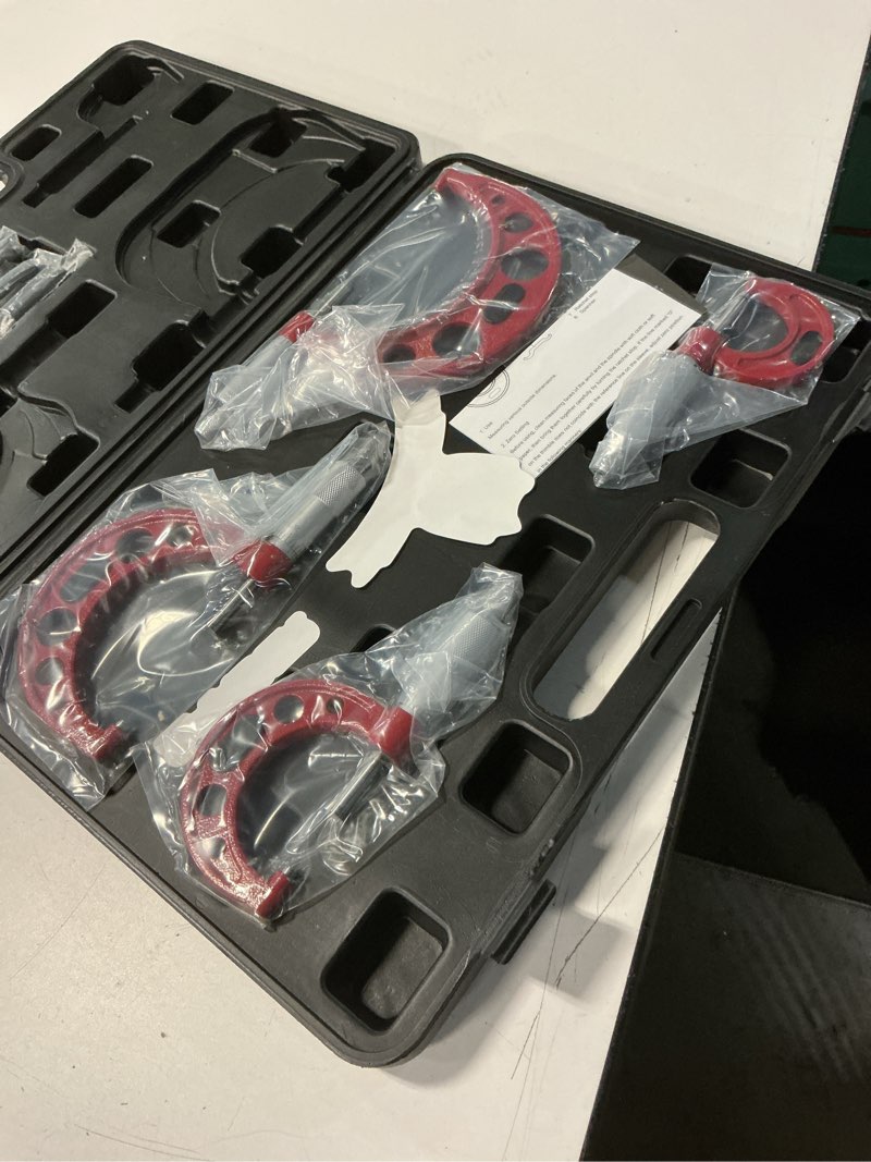 Condition photo showing Good Condition for premium outside micrometer set 0-4" / 0.0001" (0-1"/1-2"/2-3"/3-4") precision machinist tools w/carbide tips, standards, ratchet stop red