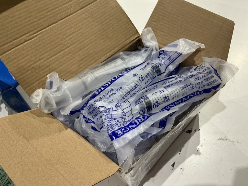 Condition photo showing As Is for 20 packs 20ml/cc plastic syringes liquid measuring syringe with measurement needleless sterile and individually sealed for measuring liquids feeding pets gardening oil or glue applicator favors