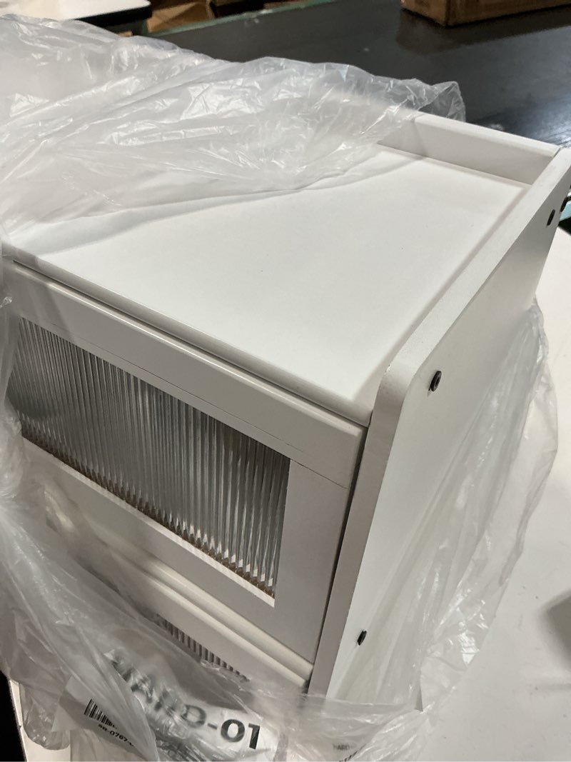 Condition photo showing As Is for Double Layer Large Bamboo Bread Box for Kitchen Counter, Wooden Large Capacity Bread Storage Bin with Window Bread Holder White