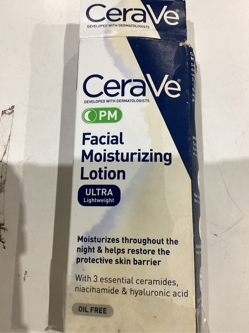 Condition photo showing As Is for cerave pm facial moisturizing lotion, night cream with hyaluronic acid and niacinamide, ultra-lightweight, oil-free moisturizer for face, 3 ounce 3 fl oz (pack of 1)