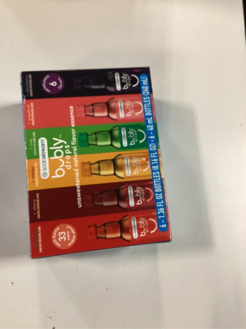 Condition photo showing New/Like New for sodastream - bubly fruit drops for sparkling water | natural fruit flavor | zero calories, no sweeteners | create your own bubly with sodastream | variety pack, bubly original, pack of 6 | 8 fl oz bubly original variety pack 8.16 fl oz (pack of 1)
