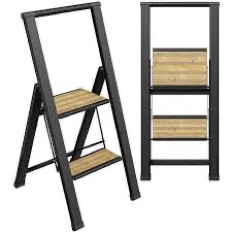 Sorfey 2-Step Folding Step Ladder Slim, Aluminum Foldable Step Stool, Black