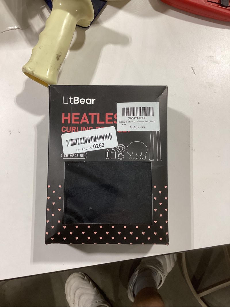 Condition photo showing Good Condition for litbear heatless curls overnight, 2 sizes of soft hair rollers for women with bonnet to sleep in, no heat hair curlers set with scrunchies and clips, for long and medium hair (black)