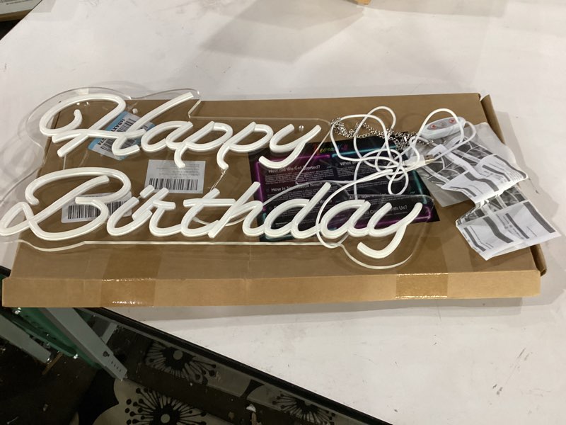Condition photo showing Good Condition for not tested***** happy birthday neon sign 20 inch reusable happy birthday led light up sign with dimmable on/off switch for birthday party backdrop decoration and wall decor and birthday gifts warm 20 inch