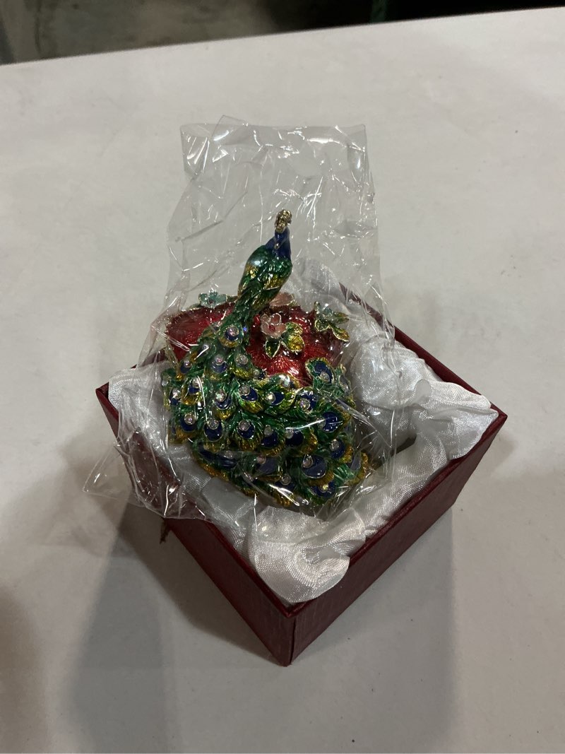 Condition photo showing New/Like New for peacock gifts for women girls, peacock trinket box, christmas & valentines day gifts for her 1 heart shaped peacock