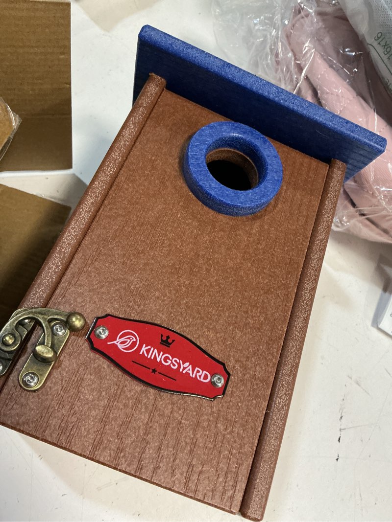 Condition photo showing Good Condition for kingsyard recycled plastic bird house for outdoors - weatherproof wren bird nesting with predator guard & air vents, blue