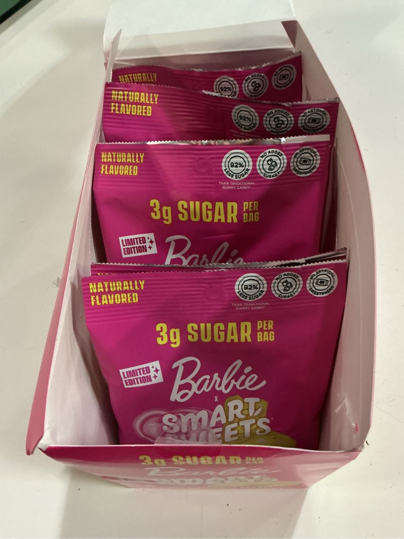 Condition photo showing New/Like New for (BB/04/14/2026) SmartSweets Barbie Pink Lemonade Dream Gummy Candy: 1.8oz (Pack of 14), Gummy Candy with Low Sugar, Low Calorie, No Artificial Sweeteners, Plant-Based, Gluten-Free, Healthy Snack for Kids & Adults