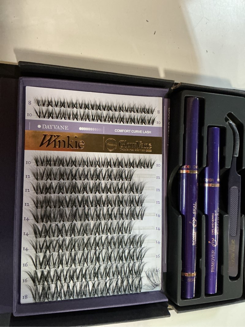 Condition photo showing As Is for truecurve lash clusters kit, soft natural look eyelash clusters for all-day comfort, 0.03mm wispy d curl lashes, 8-18mm lightweight curved band lashes, use-friendly (winkie kit) winkie kit-8-18mm