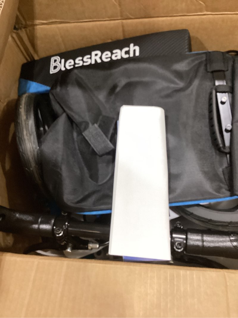 Condition photo showing As Is for blessreach steerable knee scooter deluxe medical scooter for foot injuries compact crutches, with dual rear on-wheel brake and shock absorption under the knee pad?blue?
