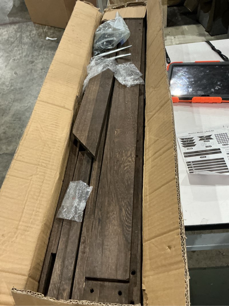 Condition photo showing Good Condition for chamvis 7.48ft wooden wedding arch frame, wood square arch backdrop stand wedding arbor for ceremony and outdoor lawn decorations