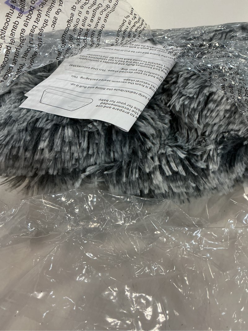 Condition photo showing As Is for bedfolks waterproof dog crate bed, plush with removable washable cover, faux fur crate pad for medium dogs, fluffy kennel 29"x21", dark grey medium(29x21'') dark grey