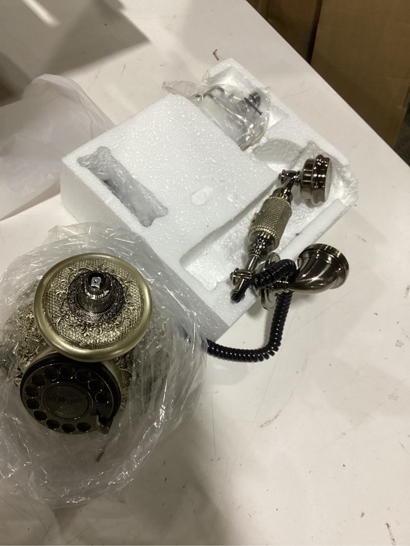 Condition photo showing New/Like New for antique telephone rotary dial phone for landline retro old fashioned golden fashion telephones decor for home hotel office decoration brand: ontihang