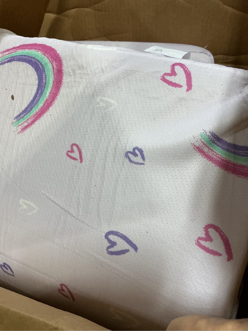 Condition photo showing As Is for Pack and Play Mattress - 38" x 26" Soft Breathable Portable Mattres Waterproof & Washable Perfectly fits Pack n Play Purple Rainbow 38" x 26"