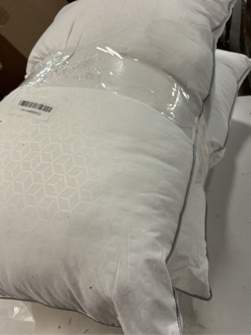 Condition photo showing As Is for serta hotel collection bed pillows queen/standard size set of 2, 400 thread count 100% cotton cover, medium firm, support gusseted down alternative pillow for back, stomach or side sleepers, 18" x 26"