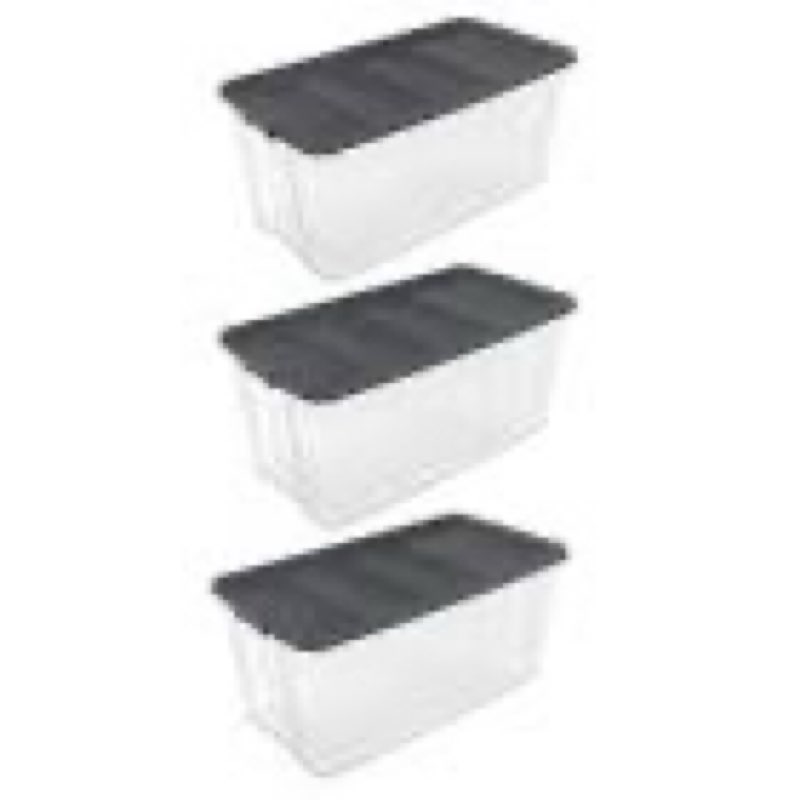 sterilite 200 quart clear stackable latching storage box container, grey, 3 pack