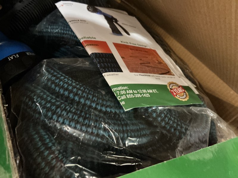 Condition photo showing Good Condition for flexi hose expandable garden hose with 8 function nozzle, 100ft - lightweight retractable garden hose, water hose - no-kink flexibility, 3/4 inch solid brass fittings and double latex core
