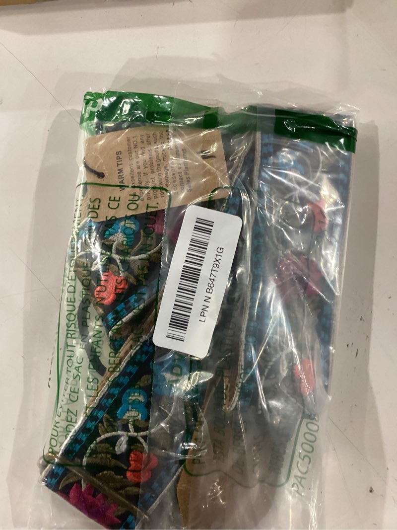 Condition photo showing As Is for Nefelibata Guitar Strap,Jacquard Embroidery Cotton Guitar Straps with Crazy Horse Leather Ends for Bass, Electric & Acoustic, Best Gifts for Guitarists(Elegant Blue Flower Embroidery) F#-elegant Blue Flower Embroidery