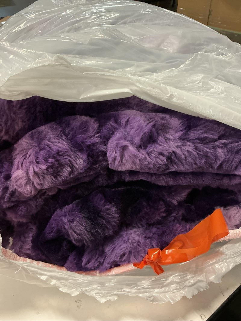 Condition photo showing As Is for cozy bliss faux fur throw blanket for couch, cozy warm plush striped blanket for sofa bedroom living room, 50 * 60 inches tie-dye purple tie-dye purple throw(50" x 60")