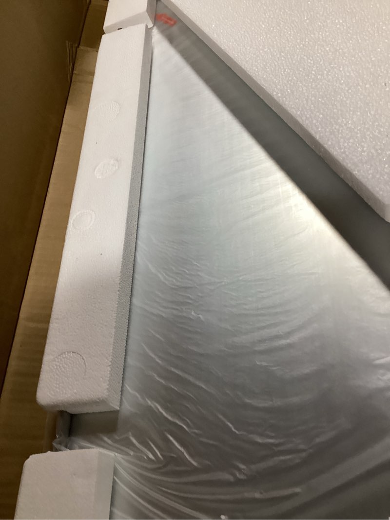 Condition photo showing Good Condition for loaao 24x32 inch brushed nickel bathroom mirror, rounded rectangle silver metal frame mirror, brushed nickel, anti-rust, shatter proof, hangs horizontally or vertically brushed nickel 24"l x 32"w