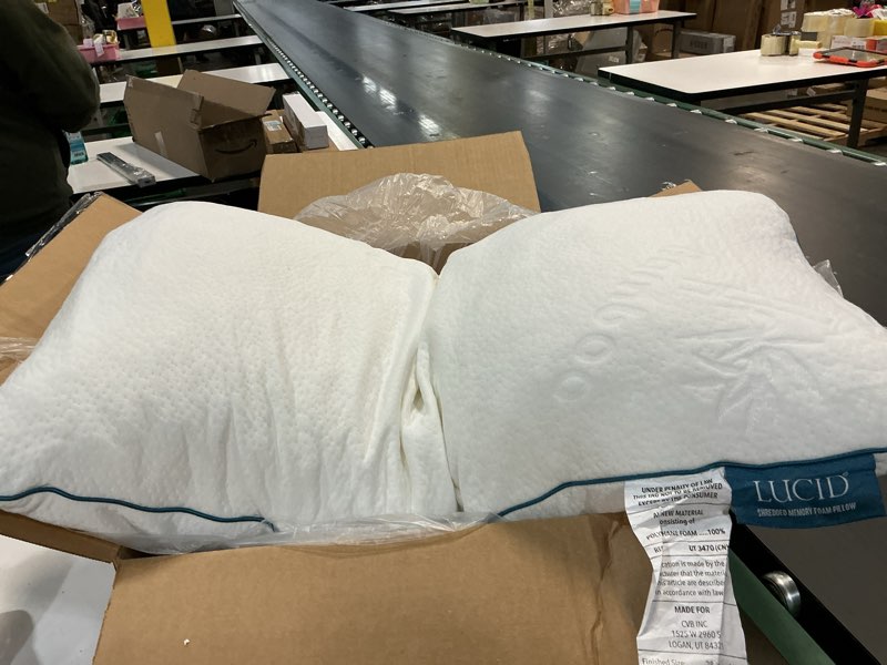 Condition photo showing Good Condition for LUCID Premium Shredded Memory Foam Pillow, King Size, 2 Pack – Moldable Loft, Rayon from Bamboo Cover – Down Alternative – CertiPUR Certified