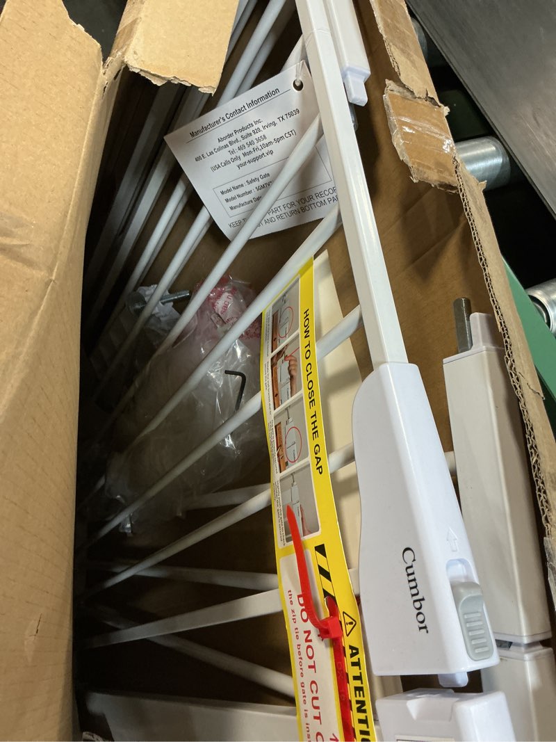 Condition photo showing As Is for Cumbor 36" Extra Tall 29.7"-51.5" Baby Gate for Stairs, Easy Wall Through Dog Gates for Doorways Ext