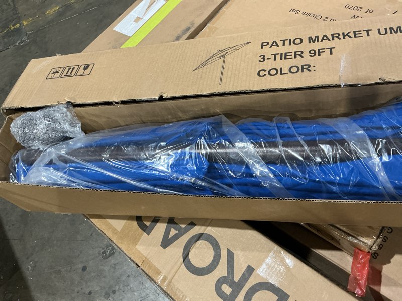 Condition photo showing Good Condition for eliteshade usa 10-year-non-fading 9ft 3 tiers market umbrella patio umbrella outdoor table umbrella with ventilation, royal blue royal blue 9ft middle pole