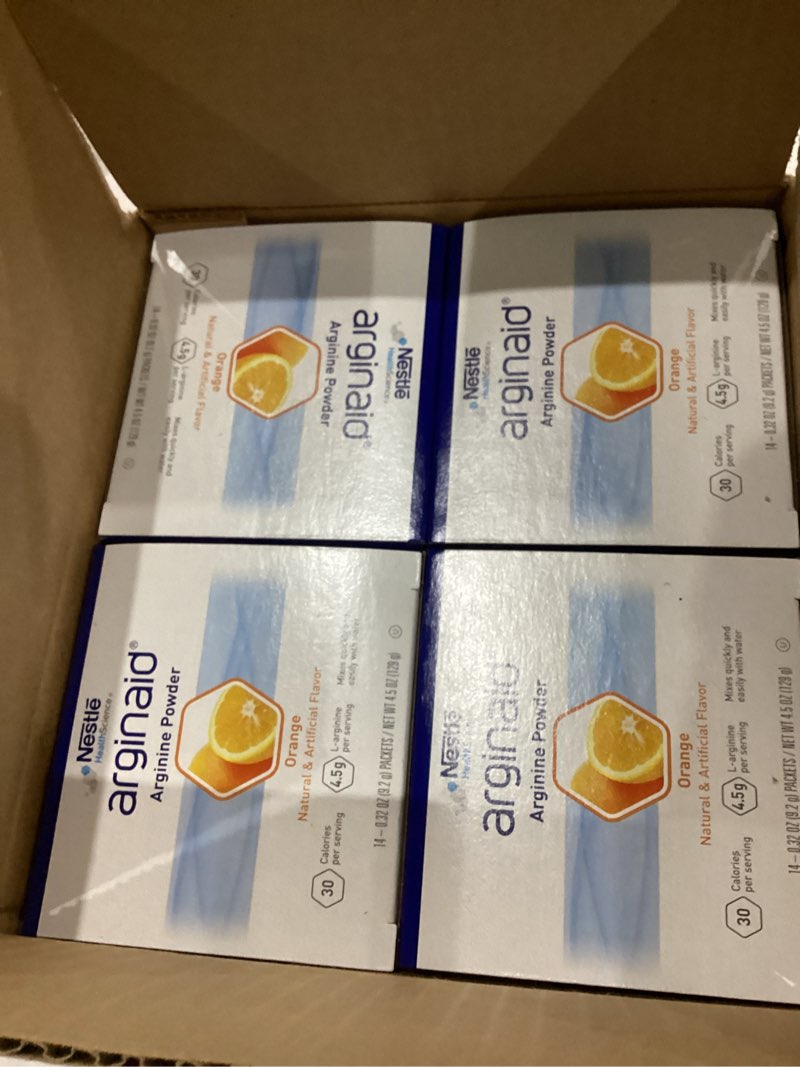Condition photo showing Good Condition for Nestle Arginaid Arginine Powder, Orange, 0.32 OZ Packets, 14 CT (Pack of 4)