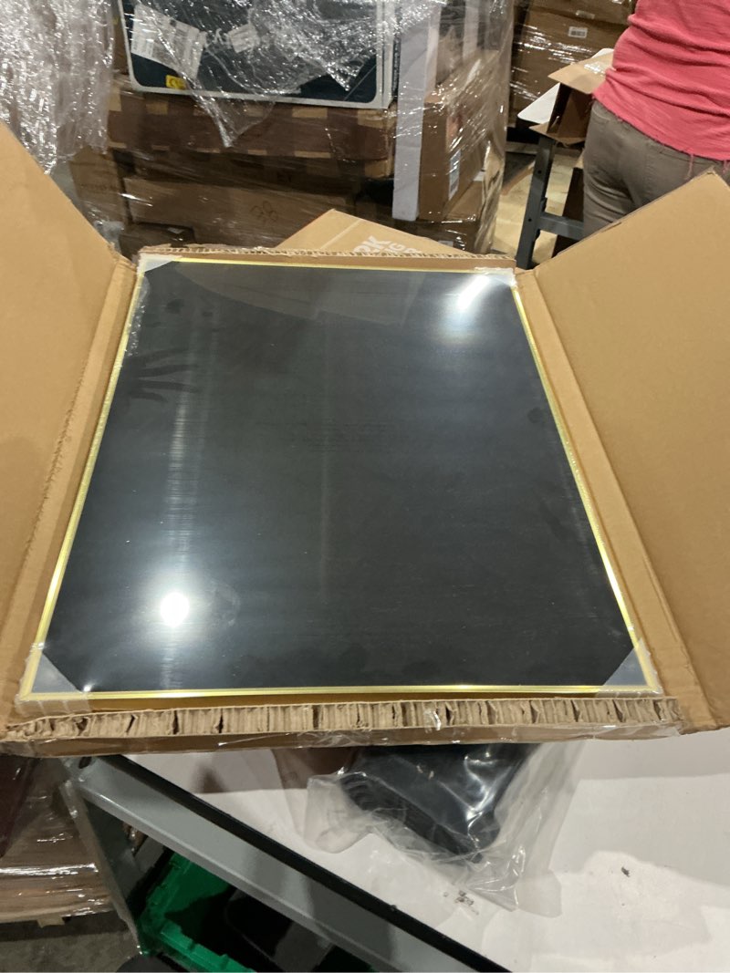 Condition photo showing New/Like New for black bulletin board with linen, 36"x24", cork boards for walls with gold aluminum frame, hanging pin board vision board for home office kitchen room decor, 10 push pins black linen 36"x24"