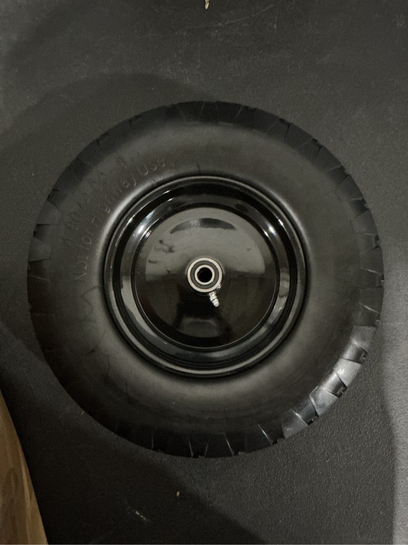 Condition photo showing Good Condition for upgraded 16" flat free wheelbarrow tire and wheel, 4.80/4.00-8 heavy duty solid tire with 5/8" & 3/4" bearings, 3"-7" adjustable hub - universal for wheelbarrows, garden trailer/hand truck - black