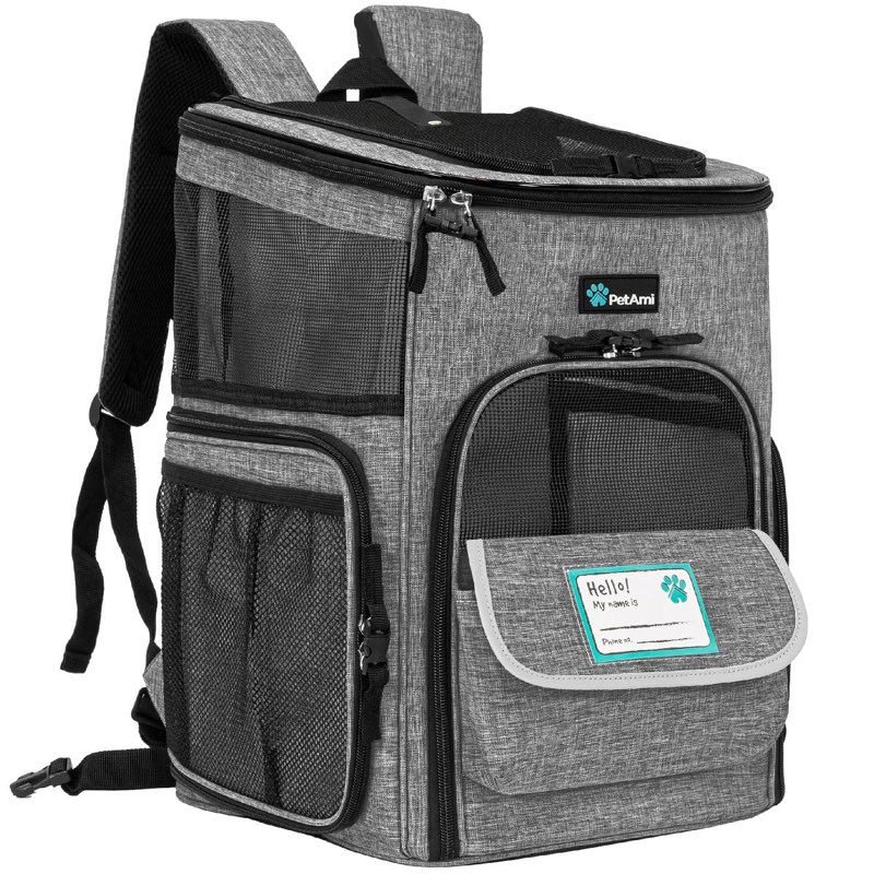 petami dog backpack carrier, airline approved cat backpacks carrying pet back pack, ventilated soft sided bookbag travel hiking camping (heather gray)(similar)