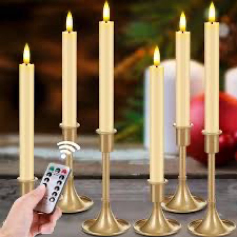 Retisee 6 Pack Taper Candles Holder Set, Candlestick Holders and 10 in Led Taper Candles with Remote