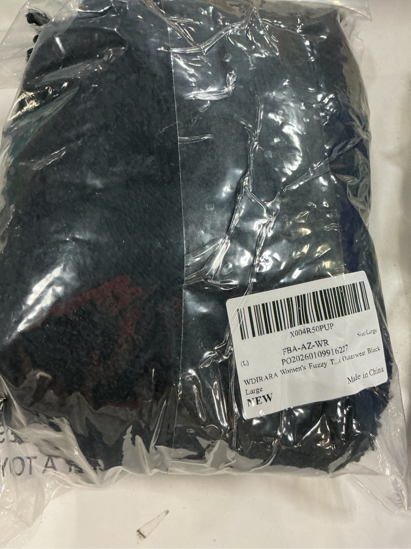 Condition photo showing New/Like New for wdirara women's fuzzy trim cardigan sweater goth punk v neck long sleeve knit outerwear large black