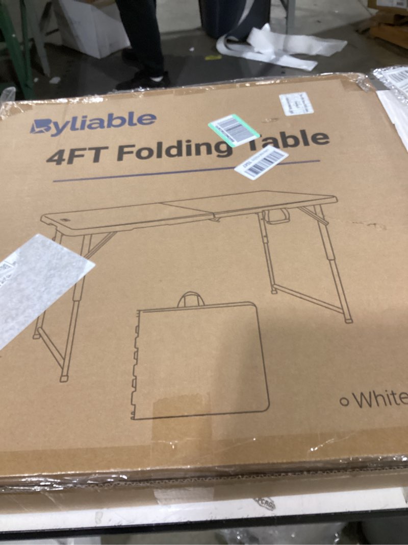 Condition photo showing Good Condition for Folding Table 4 Foot Portable Heavy Duty Plastic Fold-in-Half Utility Table Small Indoor Outdoor Adjustable Height Folding with Carrying Handle, Camping and Party,White White 4FT