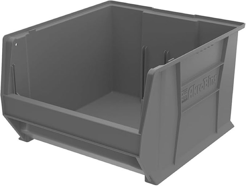 (Similar)Akro-Mils 30283 Super-Size AkroBins Plastic Storage Bins, Space-Saving Stackable Bins for Garage, Classroom, Warehouse Organization, 20-Inch L x 18-Inch W x 12-Inch H, Grey, (5 pack) 