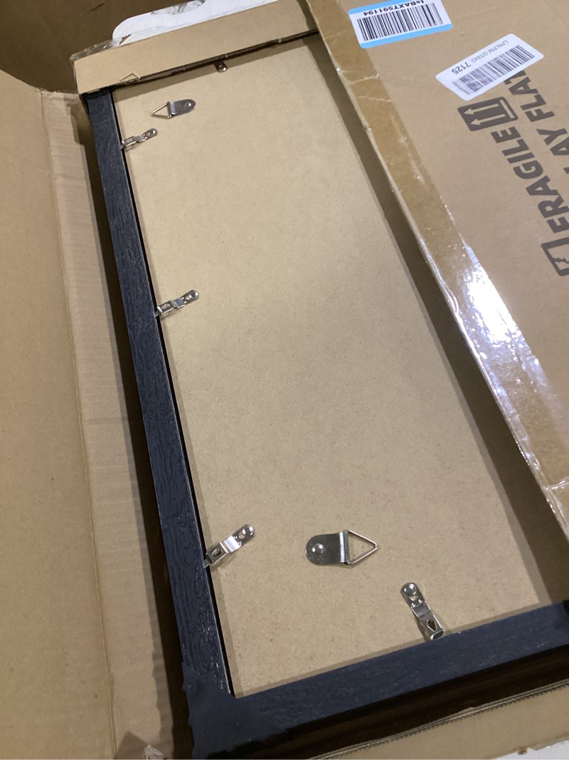 Condition photo showing Good Condition for 14x20 picture frame set of 2, rustic black wood style - display 14 x 20 picture without mat or 12x18 picture with mat, wall mounting horizontal and vertical rustic black 14x20 in